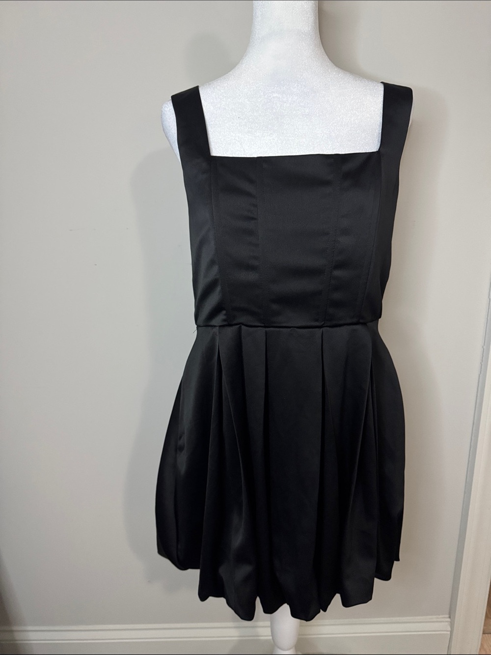 miami Black Square-Neck Pleated Mini Dress